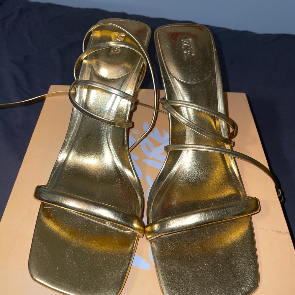 COPY - Zara tied up heels in gold